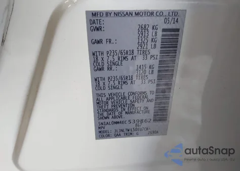 2014 Infiniti Qx60 from USA, damaged, VIN 5N1AL0MM4EC553986